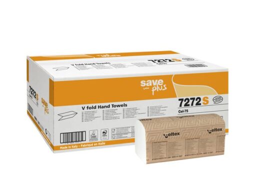 Handdoek Celtex Save V-vouw 2-laags wit doos 15 pak a 200   vel 21,5 x 21 cm
