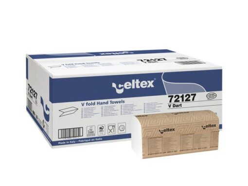 Handdoek Celtex V-vouw 2-laags wit doos 15 pak a 200 vel    21,5 x 21 cm
