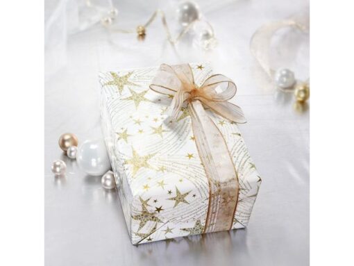 Kerstcadeaupapier Sigel, Dancing sterren, met gouddruk,     glad papier, 80g, 5mx70cm