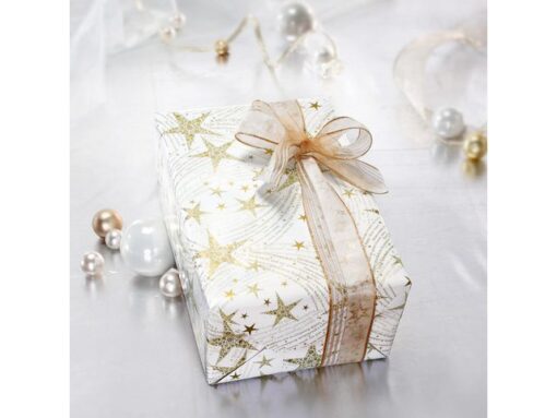 Kerstcadeaupapier Sigel, Dancing sterren, met gouddruk,     glad papier, 80g, 5mx70cm