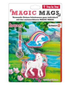 Vandaag zijn dieren een ware rage voor uw kinderen en de volgende dag kan dat maar zo weer iets anders zijn. De verandering van voorkeuren is meestal erg moeilijk met schooltassen. Niet met de schooltassen van Step by Step. Met onze magic mags kan uw kind de motieven op de schooltas gemakkelijk verwisselen of verwijderen zonder dat er resten achter blijven. De motieven klampen zich vast aan twee magnetische oppervlakken die in de schooltas zijn verwerkt. Bevat 2 magneten en 1 sleutelhanger. Deze vertrouwde themawerelden zijn ontwikkeld in samenwerking met spelgoedfabrikant Schleich.