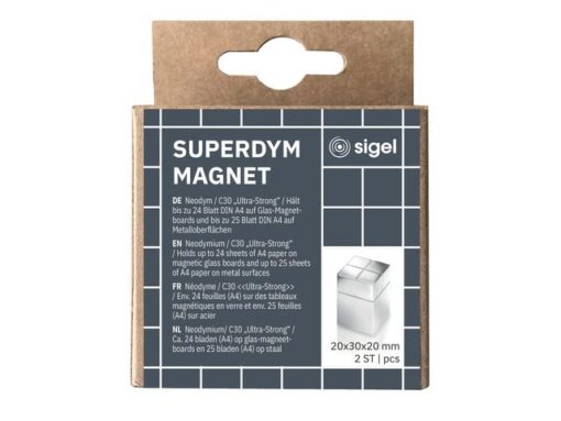 Magneten Sigel voor glasbord set 2stuks zilverkleurig C30   Ultra-sterk 20x30x20mm