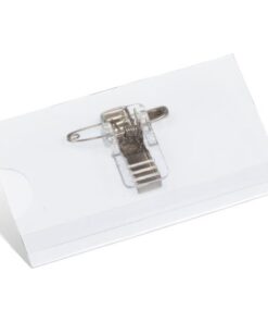 Naambadge Kangaro 40x75mm doos a 24 stuks met clip, speld   en insteekkaartjes wit