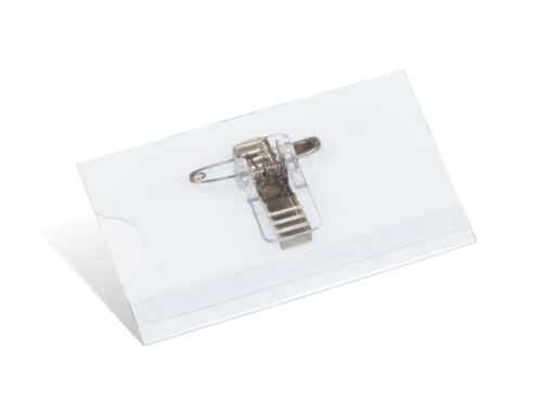 Naambadge Kangaro 40x75mm doos a 24 stuks met clip, speld   en insteekkaartjes wit