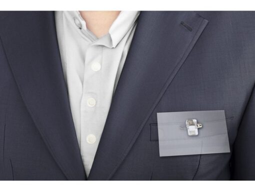Naambadge Kangaro 60x90mm doos a 24 stuks met clip, speld   en insteekkaartjes wit