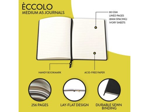 Notitieboek Èccolo met pen en houder Black lijn ca.15x20cm  80 gr. 256 pag.