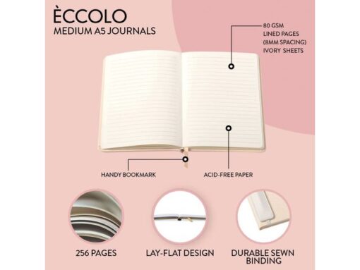 Notitieboek Èccolo met pen en houder Pink lijn ca.15x20cm   80 gr. 256 pag.