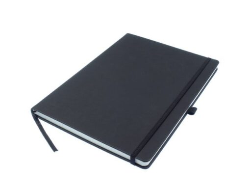 Notitieboek Kangaro A4 zwart lijn PU HC 96 vel 80 grams     roomwit met elastiek, lint en penlus