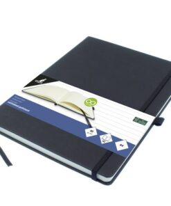 Notitieboek Kangaro A4 zwart lijn PU HC 96 vel 80 grams     roomwit met elastiek, lint en penlus