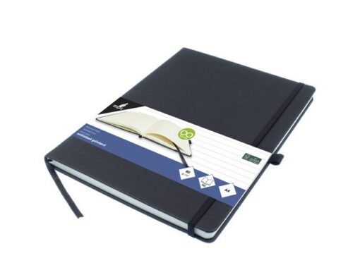 Notitieboek Kangaro A4 zwart lijn PU HC 96 vel 80 grams     roomwit met elastiek, lint en penlus