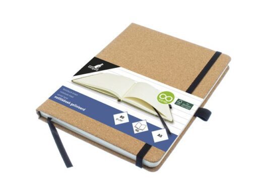 Notitieboek Kangaro A5 kurk lijn HC 96 vel 80 grams roomwit met elastiek, lint en penlus