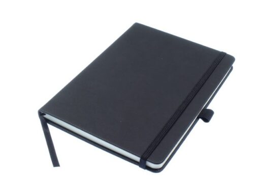 Notitieboek Kangaro A5 zwart lijn PU HC 96 vel 80 grams     roomwit met elastiek, lint en penlus