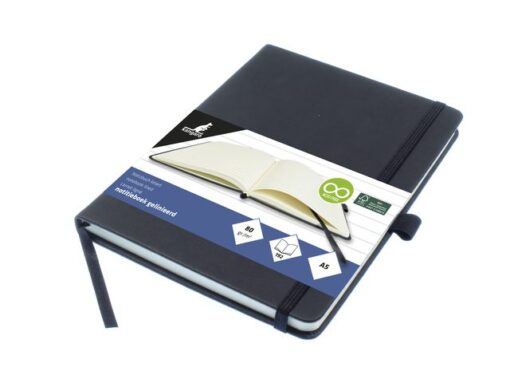 Notitieboek Kangaro A5 zwart lijn PU HC 96 vel 80 grams     roomwit met elastiek, lint en penlus