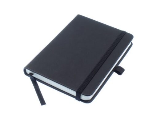 Notitieboek Kangaro A6 zwart lijn PU HC 96 vel 80 grams     roomwit met elastiek, lint en penlus