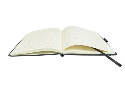 Notitieboek Kangaro A6 zwart lijn PU HC 96 vel 80 grams     roomwit met elastiek, lint en penlus