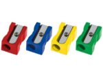 Puntenslijper kunststof enkel blokvorm doos 100st. Kleur    rood/geel/blauw/groen