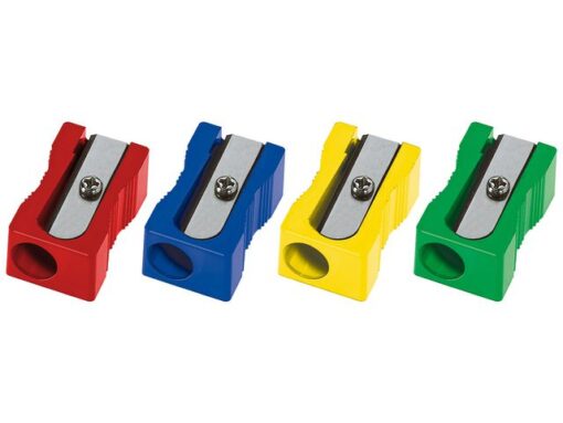 Puntenslijper kunststof enkel blokvorm doos 100st. Kleur    rood/geel/blauw/groen
