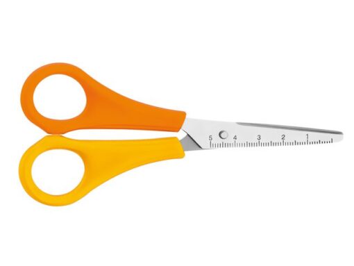 Schaar Westcott  Kids 13cm LH kunstst. spitse punt geel/    oranje in zak