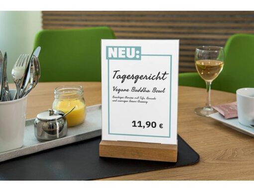 Tafelstandaard Sigel A5 eiken voet glashelder acryl 1.5mm