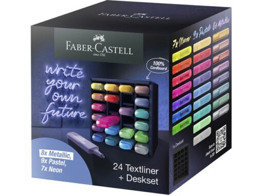 Tekstmarkers Faber-Castell Deskset 24 kleuren, 7 neon, 9    pastel en 8 metallic kleuren