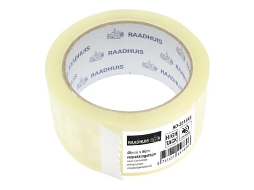 Verpakkingstape Raadhuis PP 48mmx66m transparant high tack  low noise