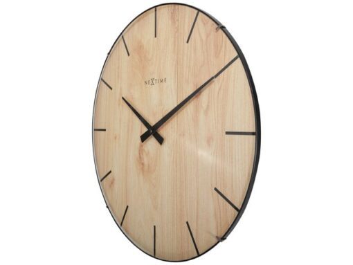 Wandklok Nextime Edge-Wood-Dome dia 35cm kunststof licht    bruin