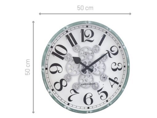 Witte Gear Klok - Grote Wandklok - 50cm - Bewegende         tandwielen - "Henry" - NeXtime