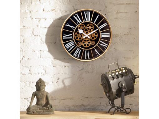 Zwarte Gear Klok - Grote Wandklok - 50cm - Bewegende        tandwielen - "William" - NeXtime