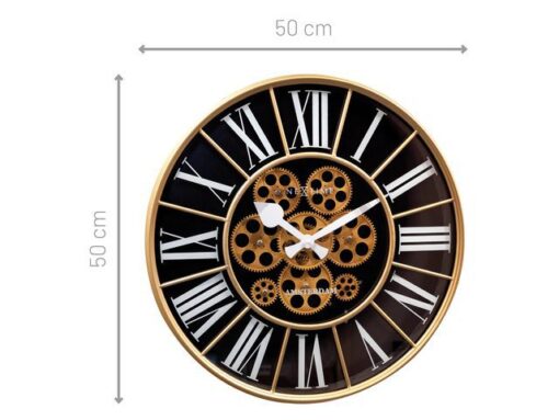 Zwarte Gear Klok - Grote Wandklok - 50cm - Bewegende        tandwielen - "William" - NeXtime