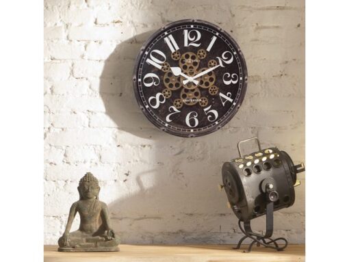 Zwarte Klok - Grote Wandklok - 50cm - Bewegende tandwielen  - "Henry" - NeXtime