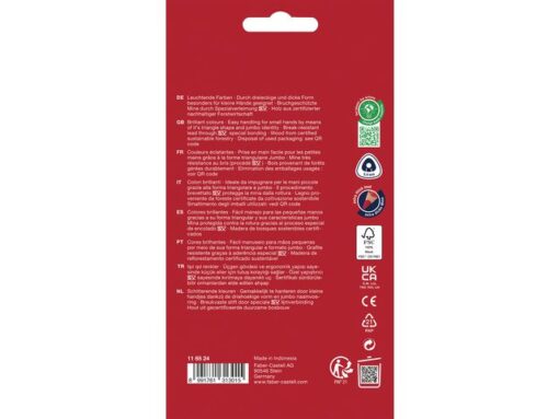 Kleurpotloden Jumbo traingular Faber-Castell in heldere kleuren. 24 stuks in een etui. De dikte is 5,4 mm.