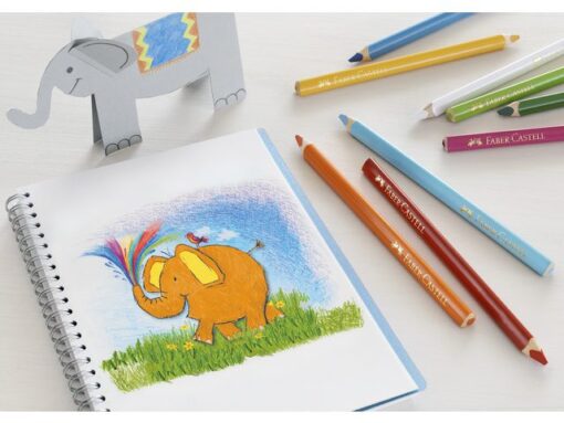 Kleurpotloden Jumbo traingular Faber-Castell in heldere kleuren. 24 stuks in een etui. De dikte is 5,4 mm.
