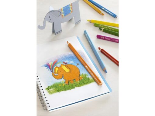Kleurpotloden Jumbo traingular Faber-Castell in heldere kleuren. 24 stuks in een etui. De dikte is 5,4 mm.