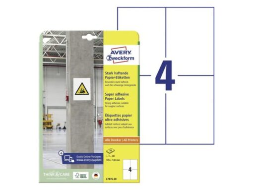 Etiket Avery zelfklevend  105x148mm wit permanent 20 vel 4  etiketten per vel