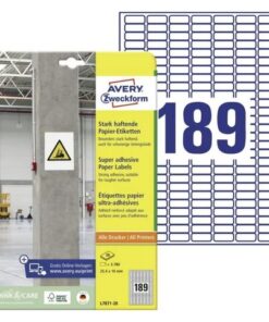 Etiket Avery zelfklevend 25,4x10mm wit permanent 20 vel 189 etiketten per vel