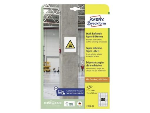 Etiket Avery zelfklevend 35,6x16,9mm wit permanent 20 vel   80 etiketten per vel