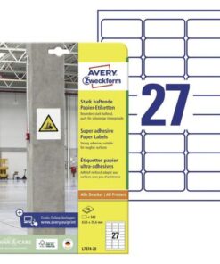Etiket Avery zelfklevend 63,5x29,6mm wit permanent 20 vel   27 etiketten per vel