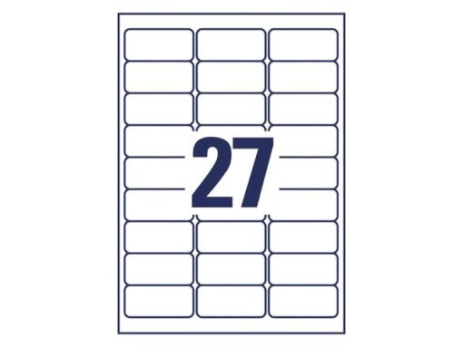 Etiket Avery zelfklevend 63,5x29,6mm wit permanent 20 vel   27 etiketten per vel