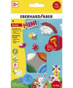 Kinderklei Eberhard Faber basic set 4bekers bekers á 50gr.  Wit, oranje, groen en l.blauw met roller en spatel