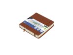 Schetsboek Kangaro 12x12cm cognac PU HC 80 vel 140gr        roomwit met elastiek en lint