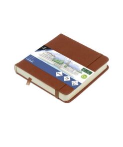 Schetsboek Kangaro 12x12cm cognac PU HC 80 vel 140gr        roomwit met elastiek en lint