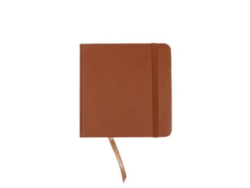 Schetsboek Kangaro 12x12cm cognac PU HC 80 vel 140gr        roomwit met elastiek en lint