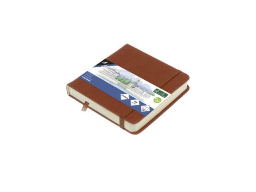 Schetsboek Kangaro 12x12cm cognac PU HC 80 vel 140gr        roomwit met elastiek en lint