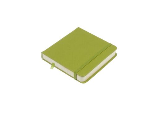 Schetsboek Kangaro 12x12cm lime green PU HC 80 vel 140gr    roomwit met elastiek en lint