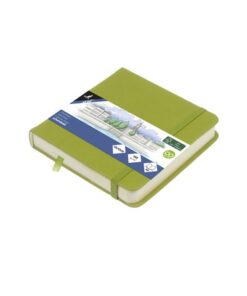 Schetsboek Kangaro 12x12cm lime green PU HC 80 vel 140gr    roomwit met elastiek en lint