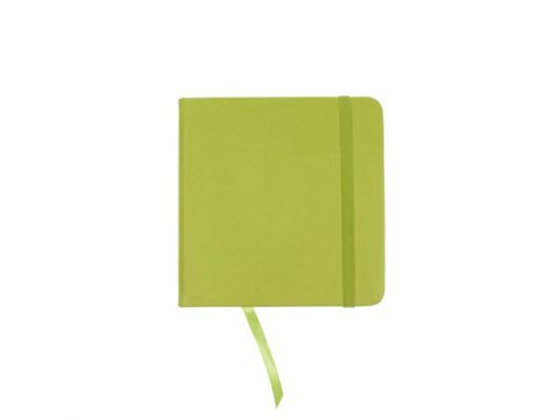 Schetsboek Kangaro 12x12cm lime green PU HC 80 vel 140gr    roomwit met elastiek en lint