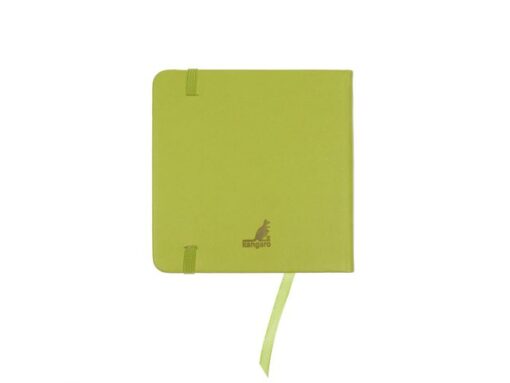 Schetsboek Kangaro 12x12cm lime green PU HC 80 vel 140gr    roomwit met elastiek en lint