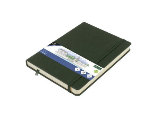 Schetsboek Kangaro A5 forest green PU HC 80 vel 140gr       roomwit met elastiek en lint