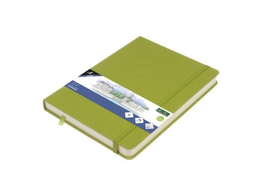 Schetsboek Kangaro A5 lime green PU HC 80 vel 140gr roomwit met elastiek en lint