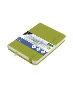 Schetsboek Kangaro A6 lime green PU HC 80 vel 140gr roomwit met elastiek en lint